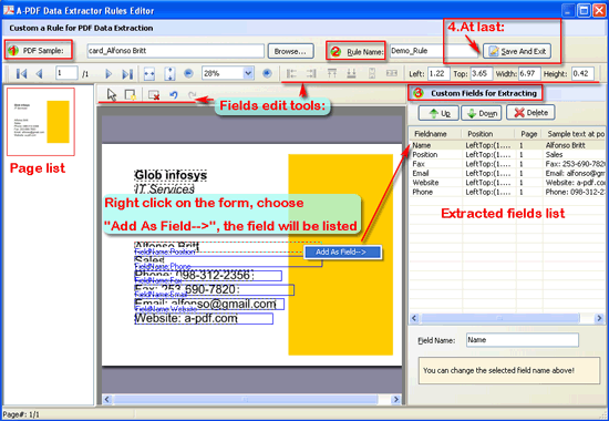 a-pdf data extract rule editor